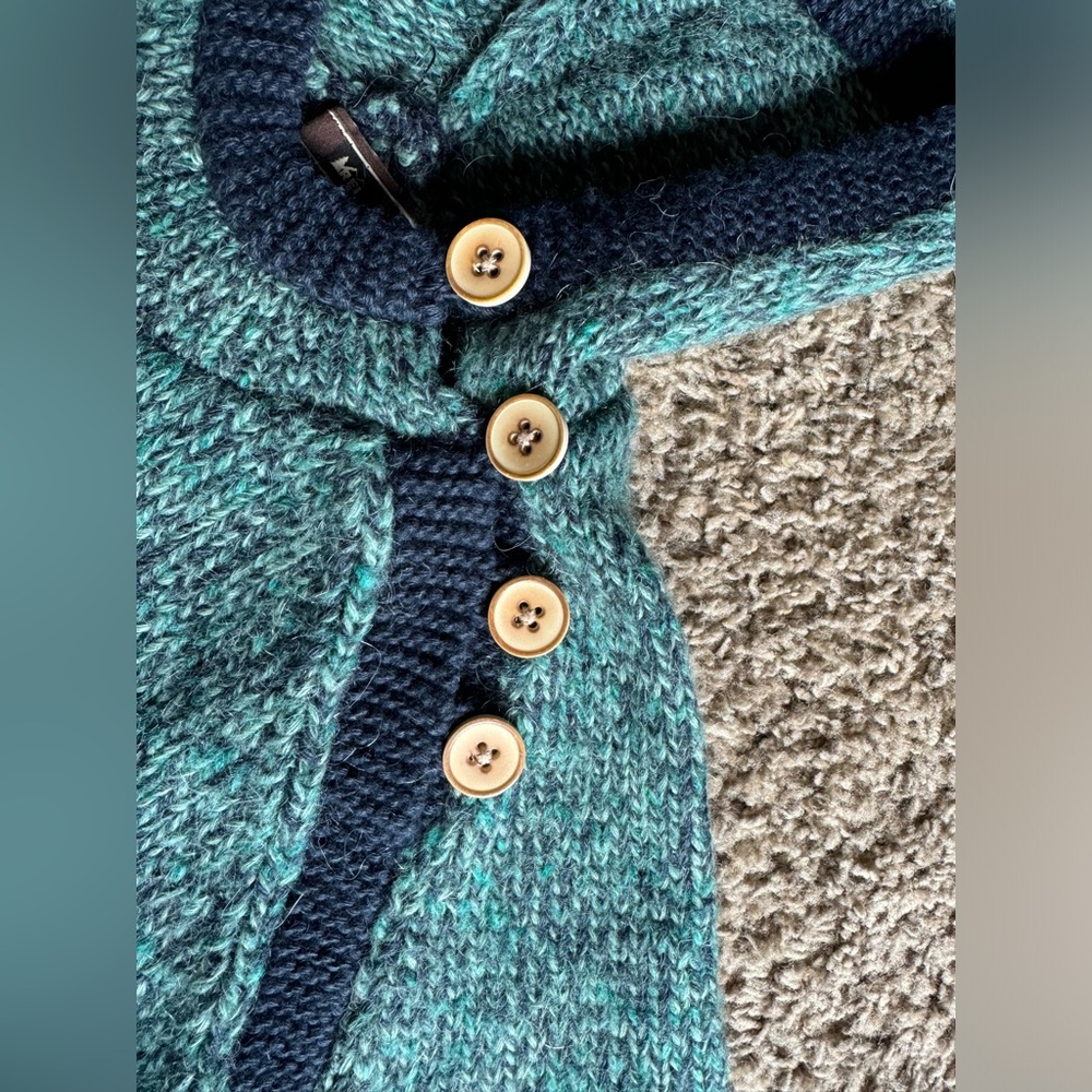 Women's Teal Hooded Sweater with Button Detail - Picture 5 of 5